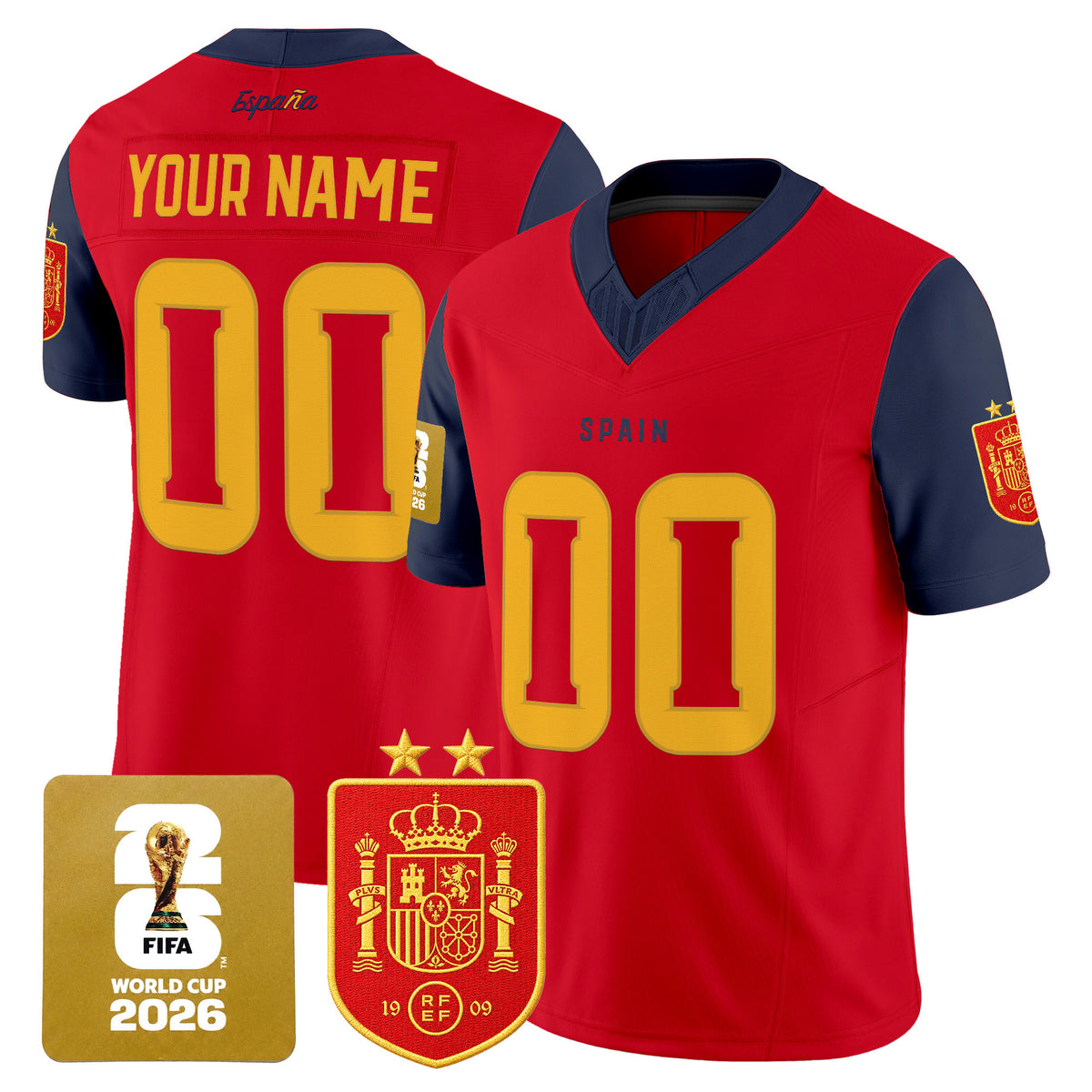 Spain 2026 World Cup Vapor Football Custom Jersey - 2-Star World Champions - All Stitched
