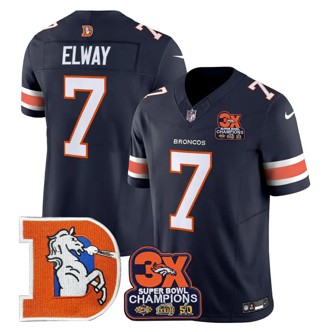 DEN Throwback 3-Times Champions Patch Vapor Limited Jersey - All Stitched
