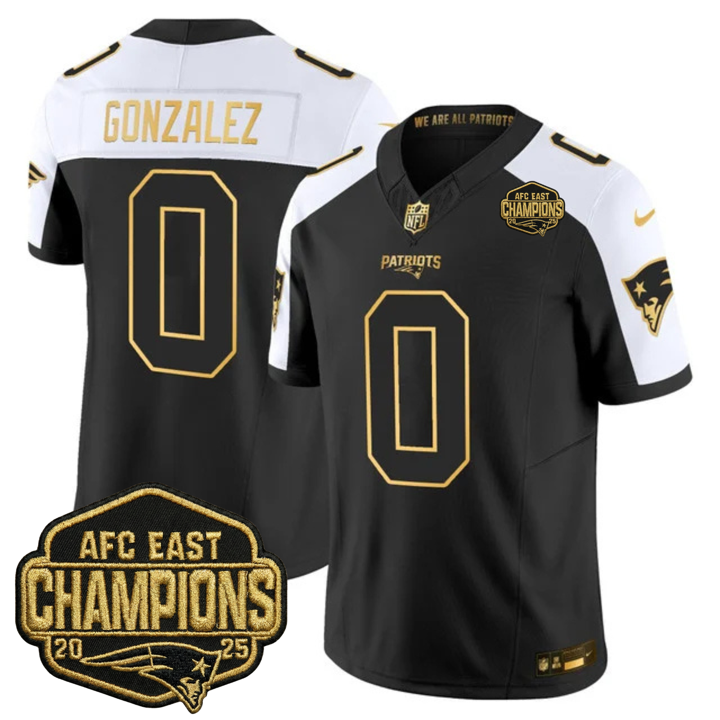 NE 2025 AFC East Champions Gold Vapor Limited Jersey - All Stitched