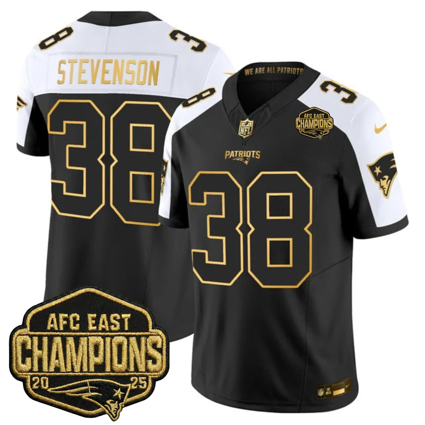 NE 2025 AFC East Champions Gold Vapor Limited Jersey - All Stitched