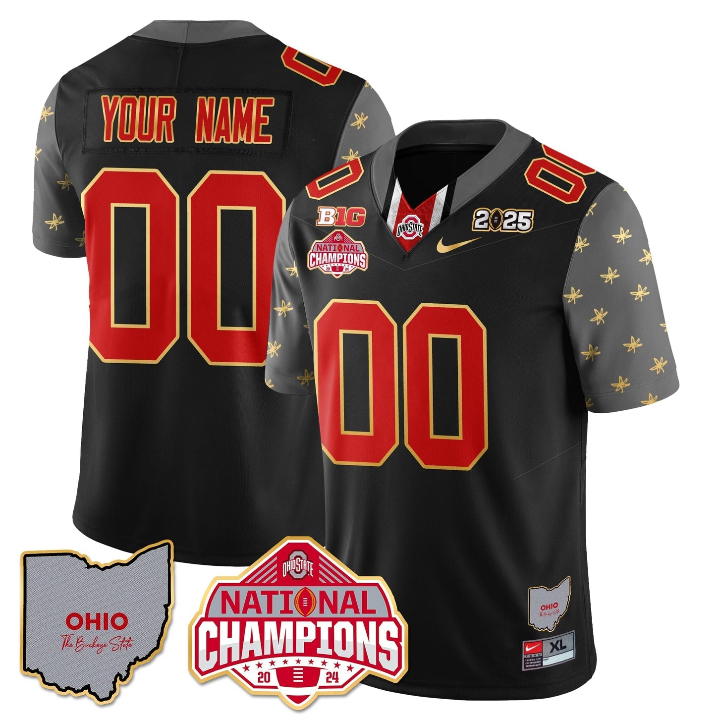 OSU 2025 CFP Patch - National Champions Gold Custom Jersey - All Stitched