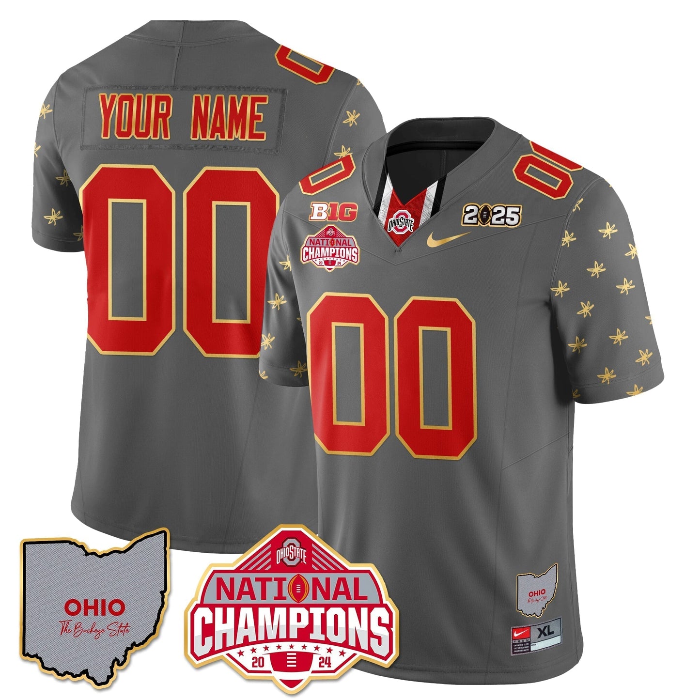OSU 2025 CFP Patch - National Champions Gold Custom Jersey - All Stitched