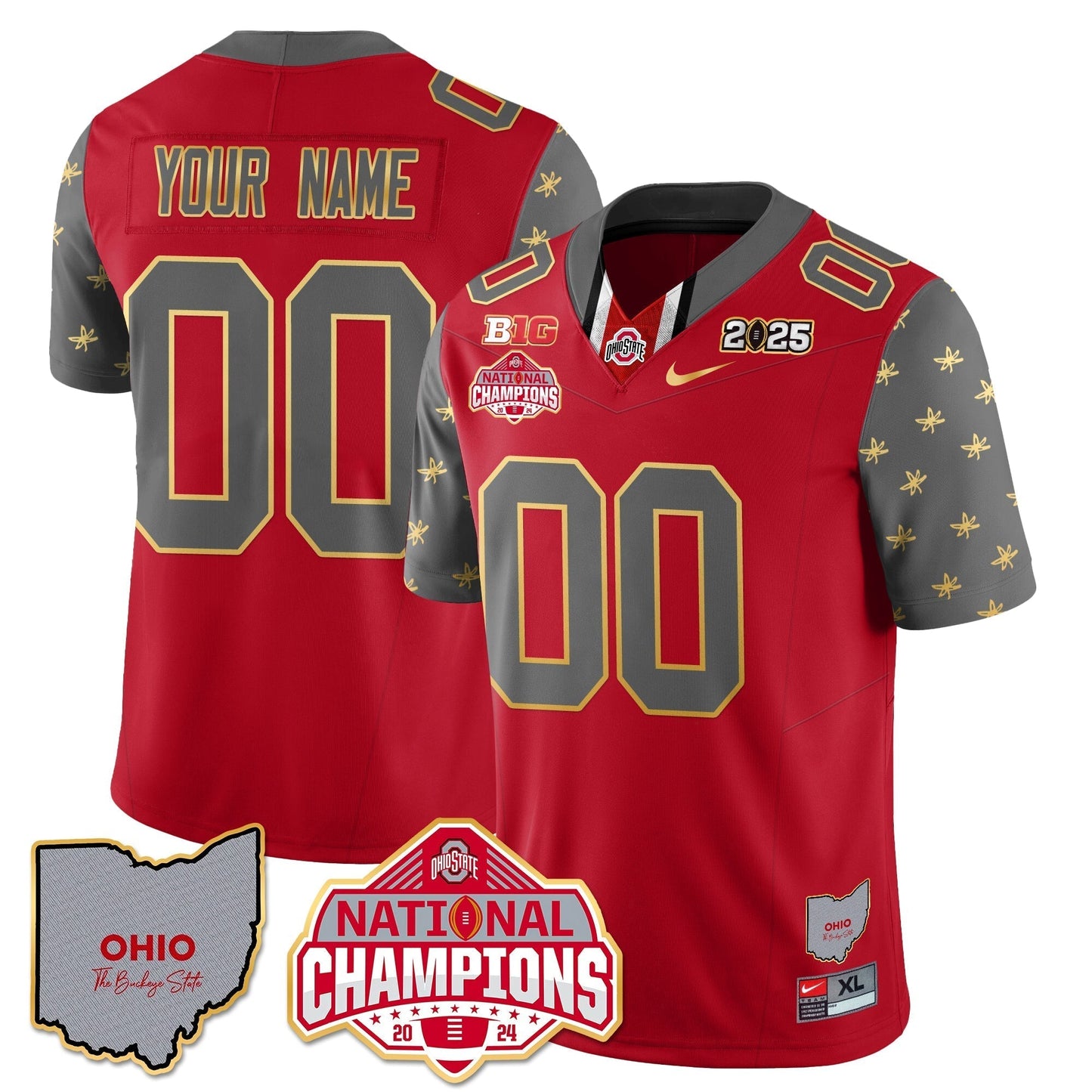 OSU 2025 CFP Patch - National Champions Gold Custom Jersey - All Stitched