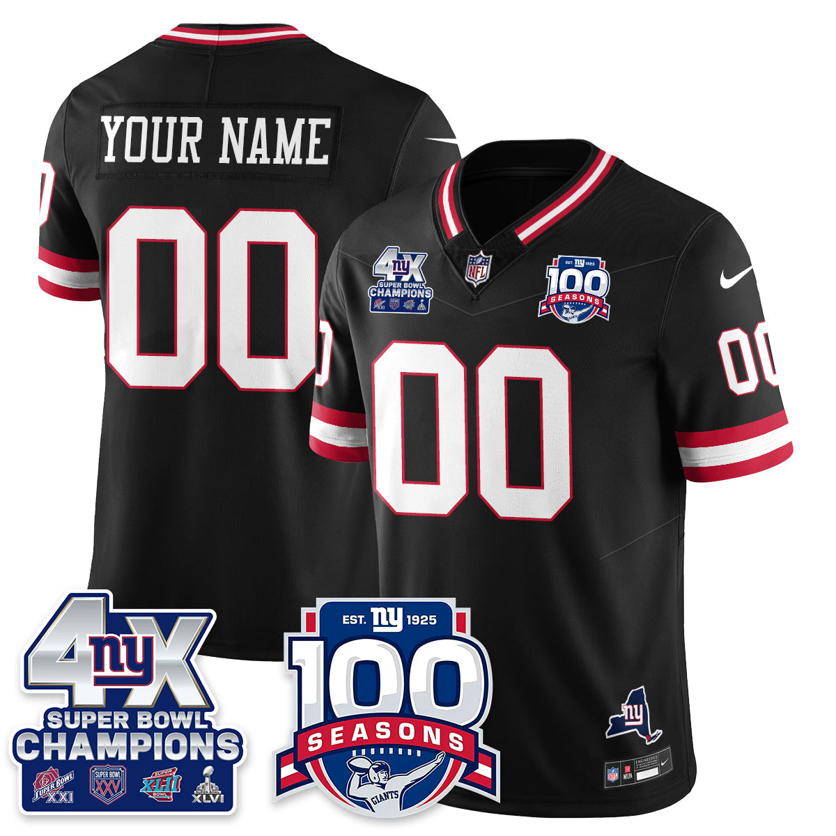 NYG 4-Time Champions Vapor Limited Jersey- 100th Season - All Stitched N1