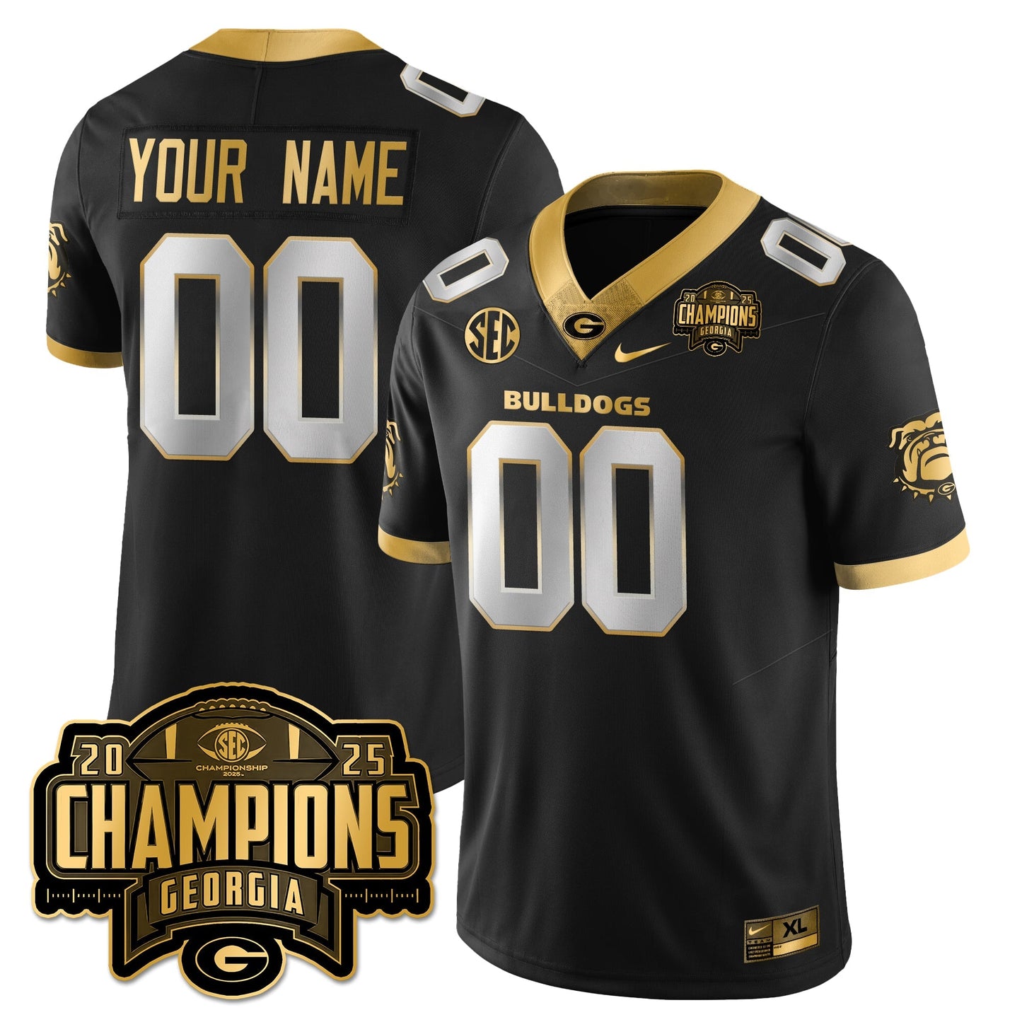 Custom UGA Vapor Limited Gold Jersey - SEC Football Champions - All Stitched