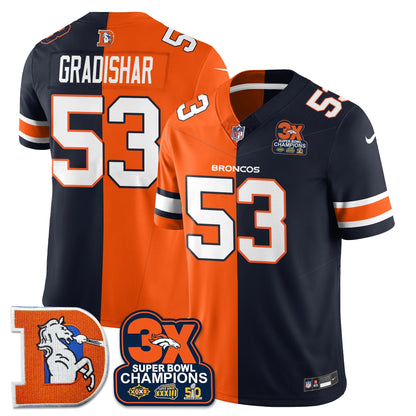 DEN 3-Time Champions Patch Throwback Vapor Limited Split Jersey - All Stitched