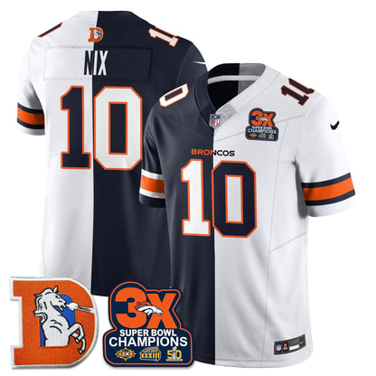 DEN 3-Time Champions Patch Throwback Vapor Limited Split Jersey - All Stitched