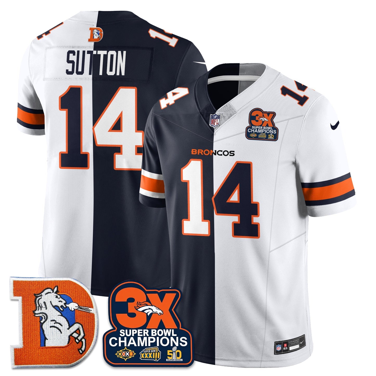 DEN 3-Time Champions Patch Throwback Vapor Limited Split Jersey - All Stitched