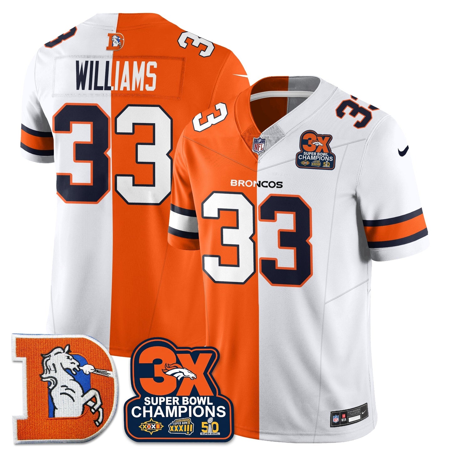 DEN 3-Time Champions Patch Throwback Vapor Limited Split Jersey - All Stitched