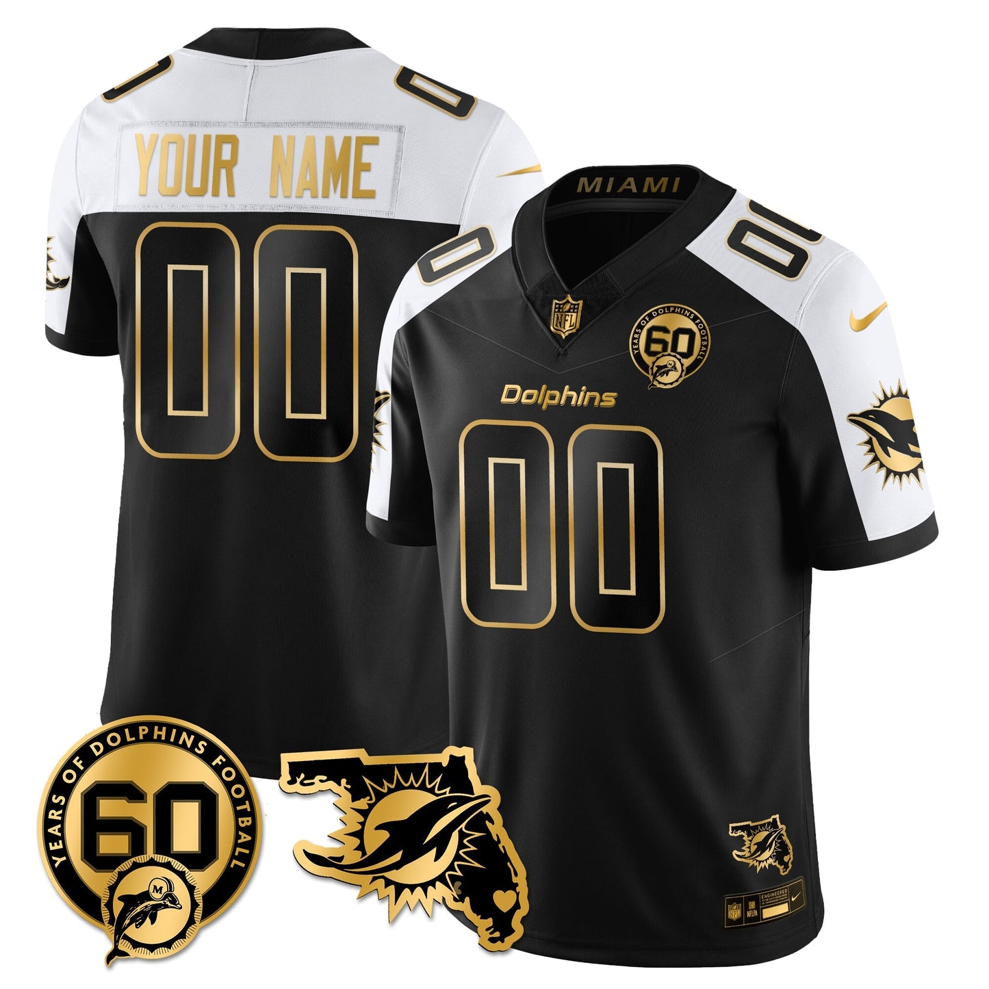 MIA 60th Season Vapor Limited Gold Jersey - All Stitched