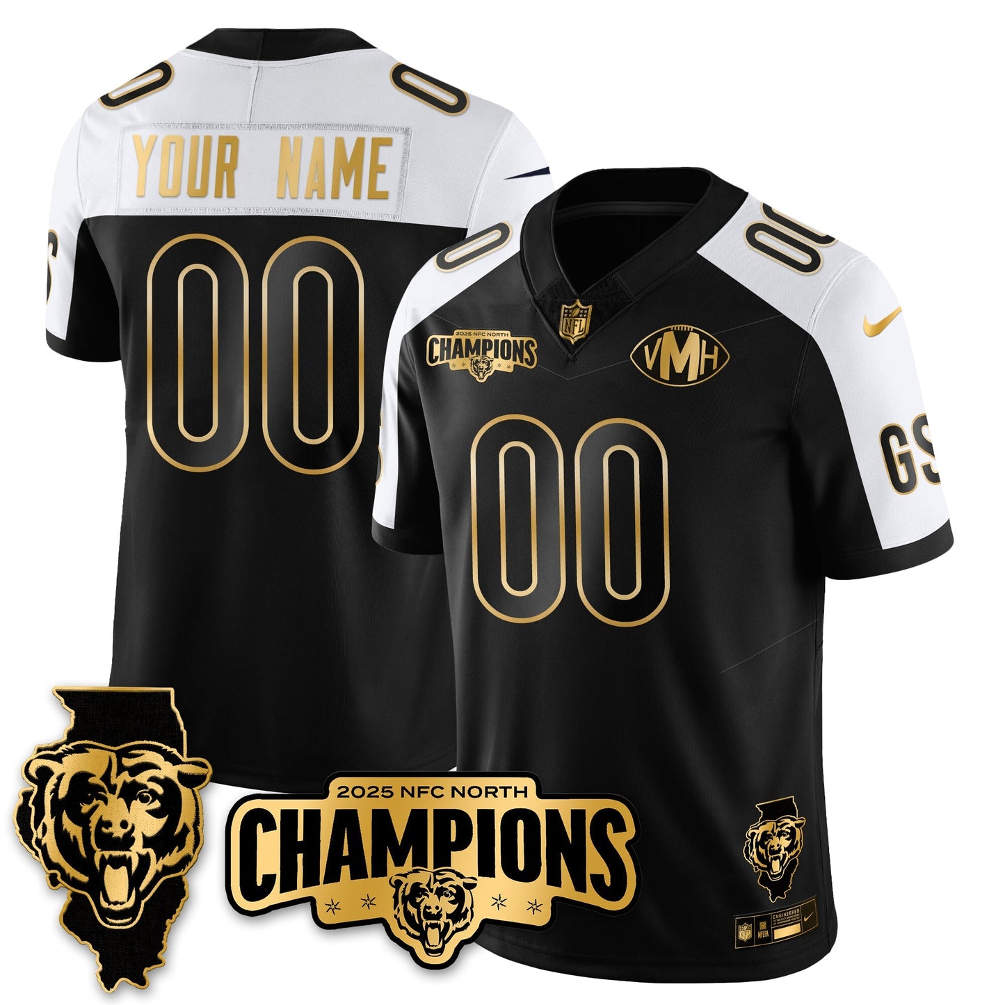 Custom CHI NFC North Division Champions Vapor Limited Gold Jersey - All Stitched