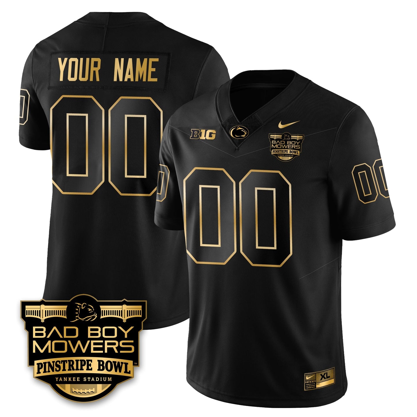 PSU Football Pinstripe Bowl Gold Custom Jersey - All Stitched