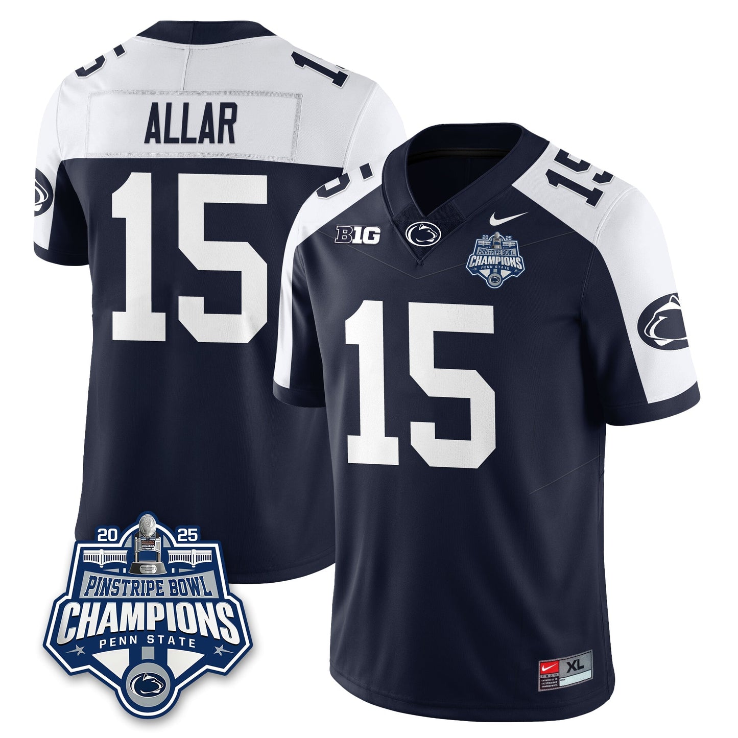 PSU Football 2025 Pinstripe Bowl Champions Jersey - All Stitched