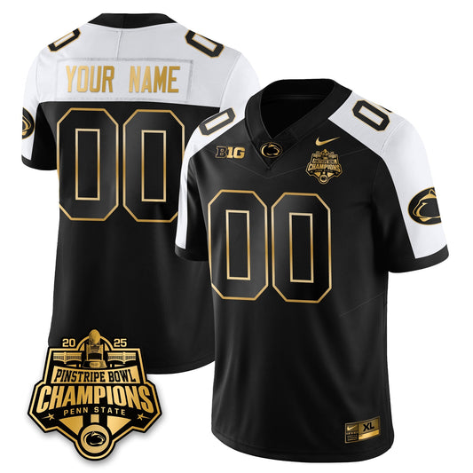 Custom PSU Football 2025 Pinstripe Bowl Champions Gold Jersey - All Stitched
