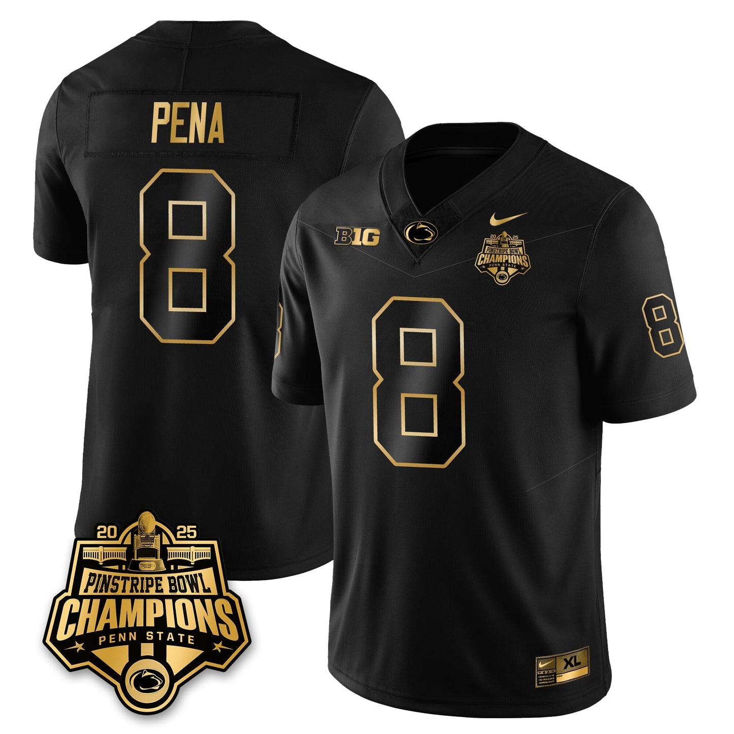 PSU Football 2025 Pinstripe Bowl Champions Gold Jersey - All Stitched