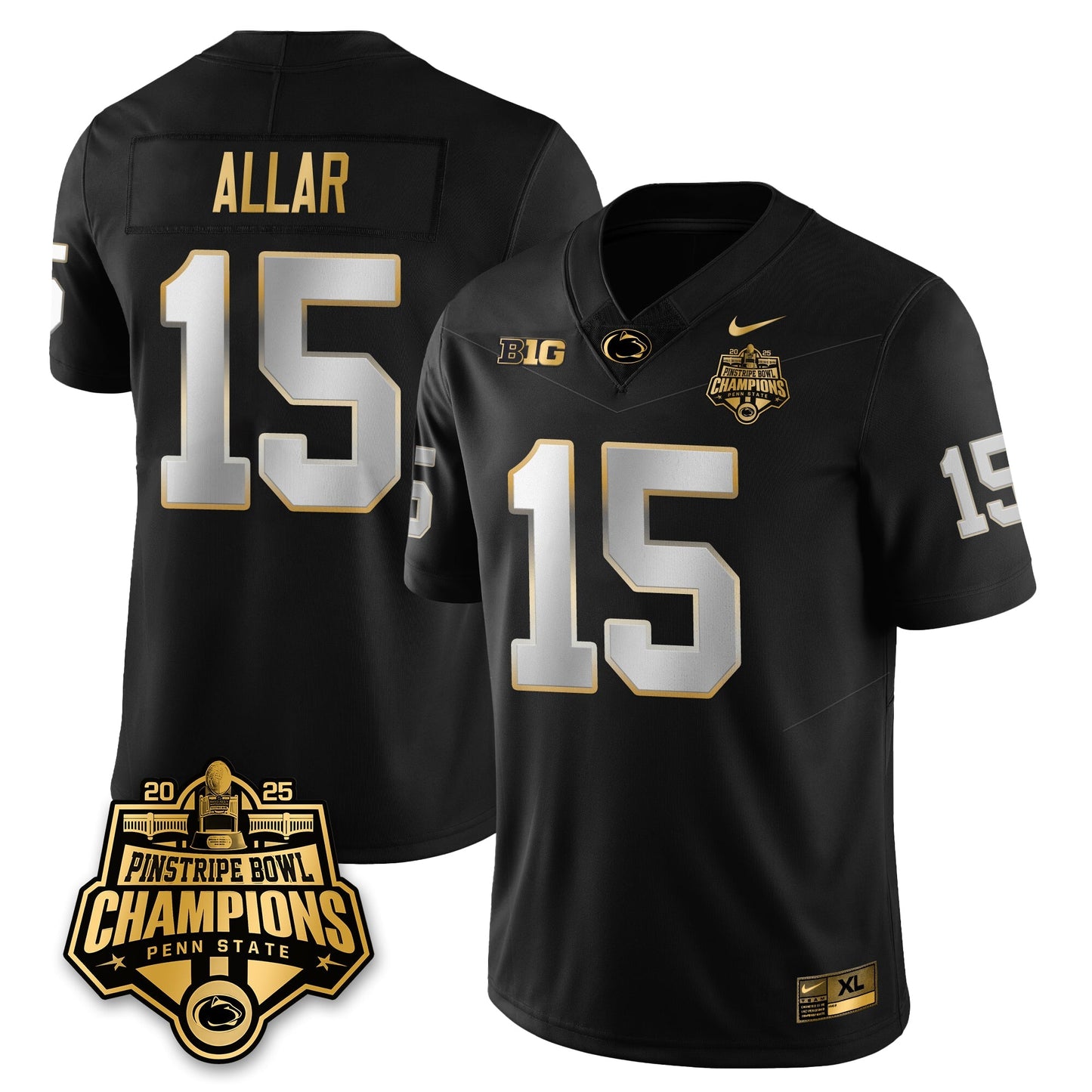 PSU Football 2025 Pinstripe Bowl Champions Gold Jersey - All Stitched