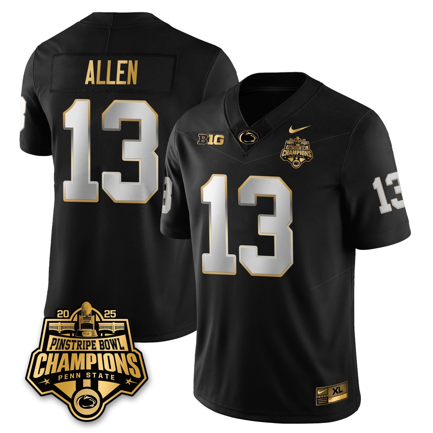 PSU Football 2025 Pinstripe Bowl Champions Gold Jersey - All Stitched