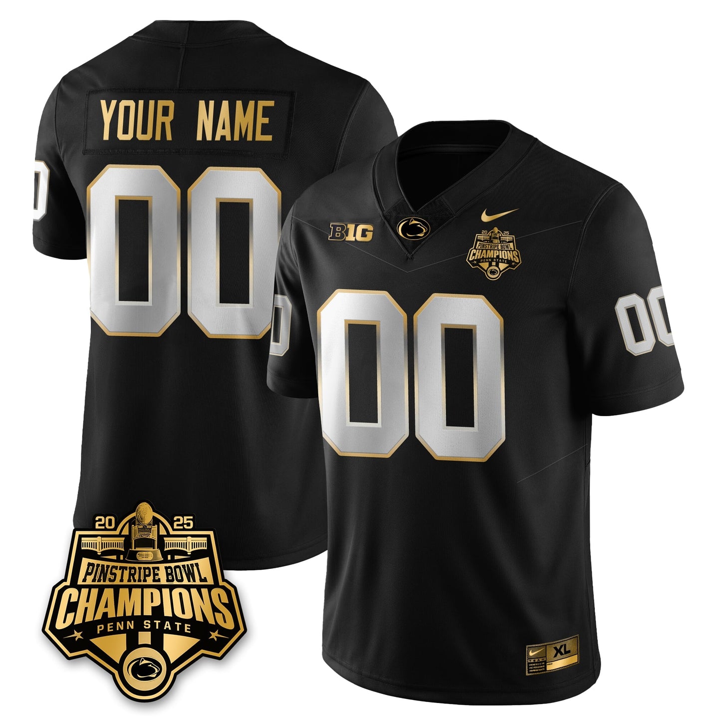 PSU Football 2025 Pinstripe Bowl Champions Gold Jersey - All Stitched