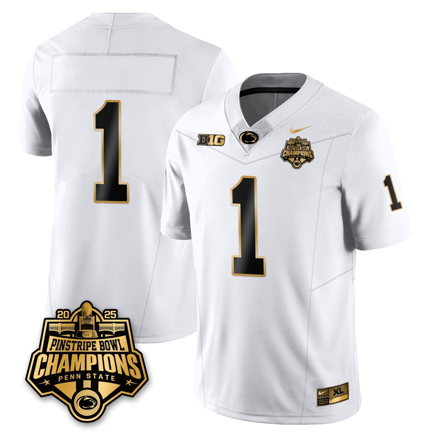 PSU Football 2025 Pinstripe Bowl Champions Gold Jersey - All Stitched