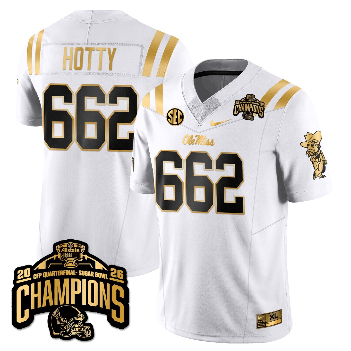 Ole Miss Football Vapor Limited Gold Jersey - Allstate Sugar Bowl Champions - All Stitched