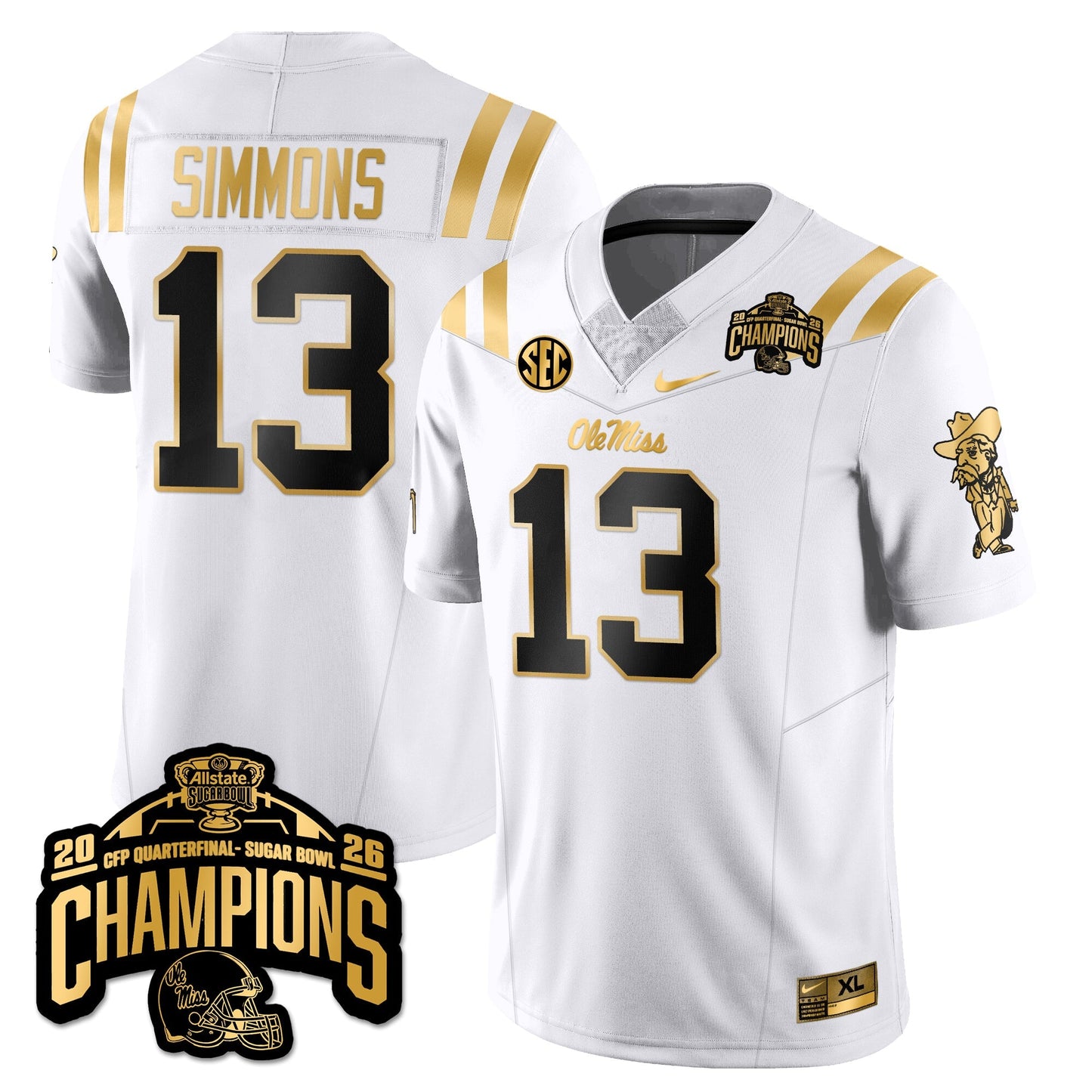 Ole Miss Football Vapor Limited Gold Jersey - Allstate Sugar Bowl Champions - All Stitched
