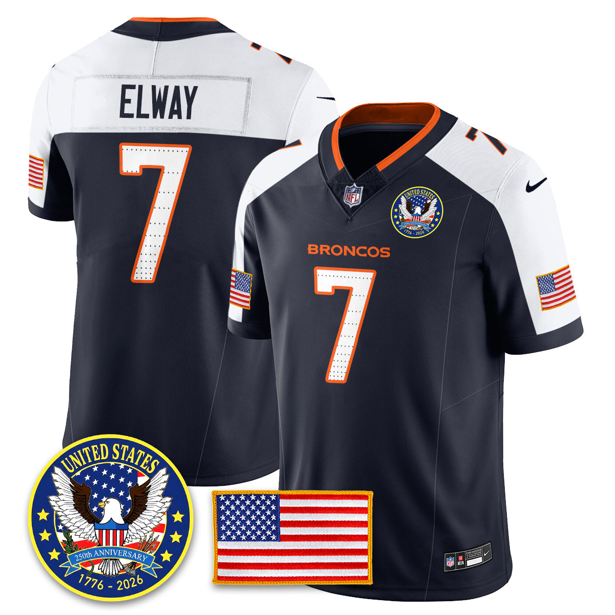 Denver Broncos "United States 250th Anniversary Patch" Vapor Limited Jersey - All Stitched