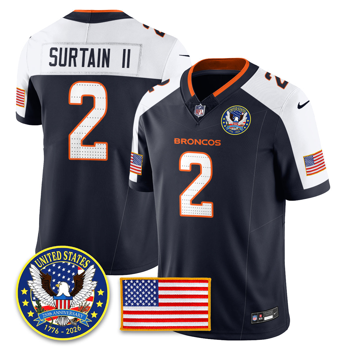 Denver Broncos "United States 250th Anniversary Patch" Vapor Limited Jersey - All Stitched