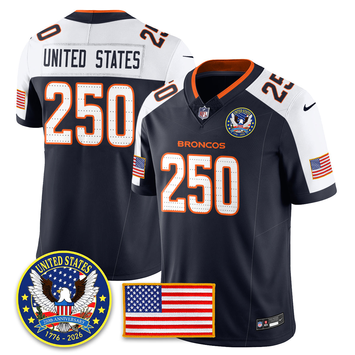 DEN "United States 250th Anniversary Patch" Vapor Limited Jersey - All Stitched