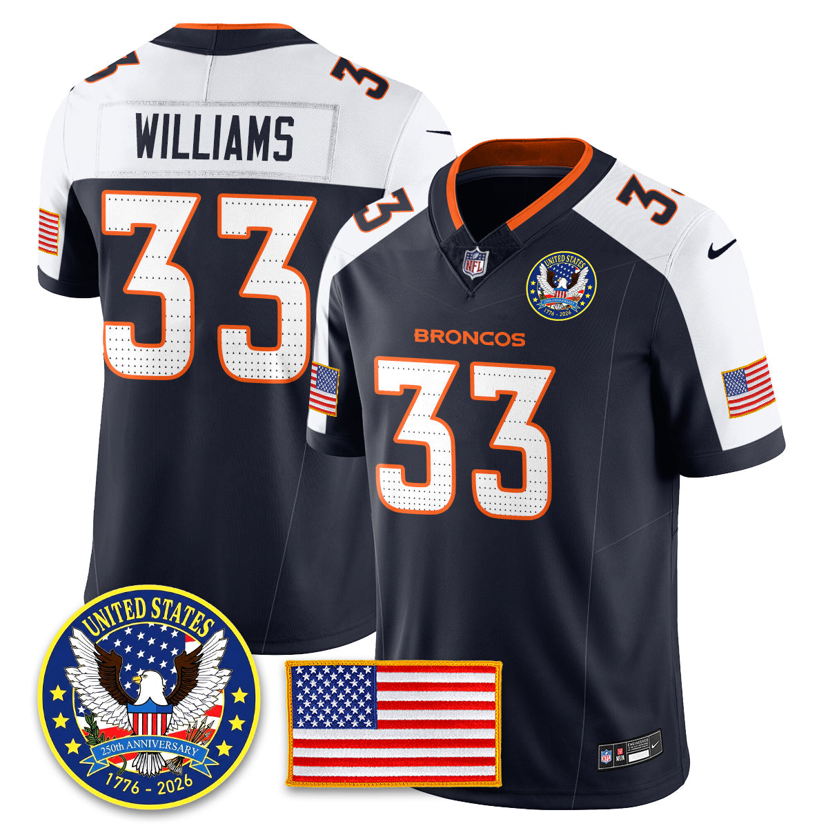 Denver Broncos "United States 250th Anniversary Patch" Vapor Limited Jersey - All Stitched