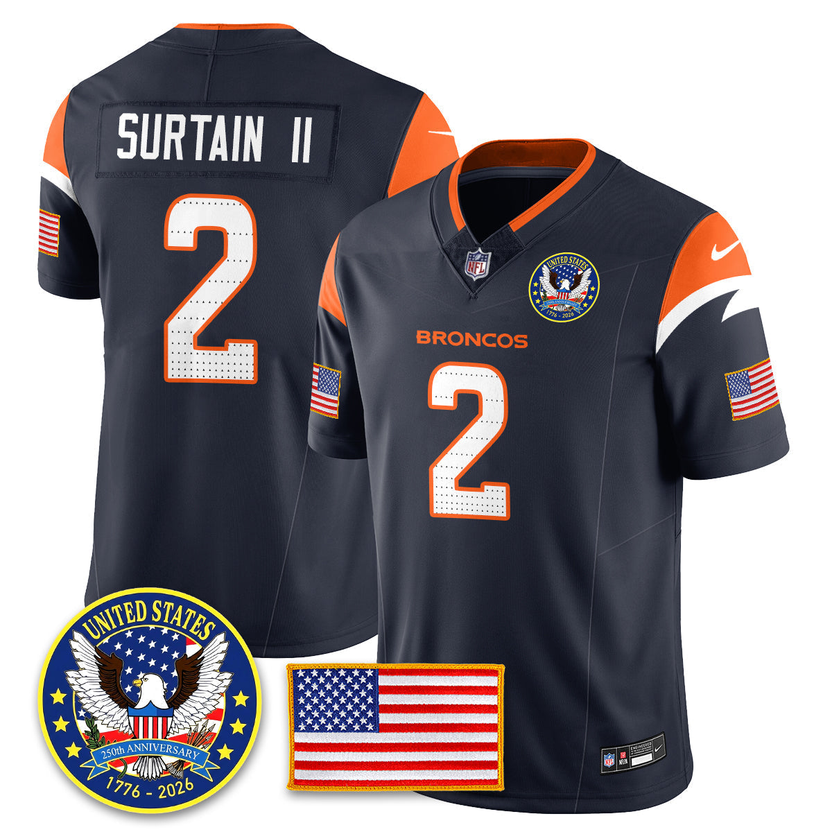 Denver Broncos "United States 250th Anniversary Patch" Vapor Limited Jersey - All Stitched