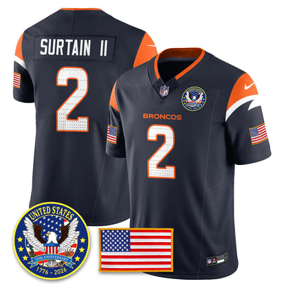 Denver Broncos "United States 250th Anniversary Patch" Vapor Limited Jersey - All Stitched