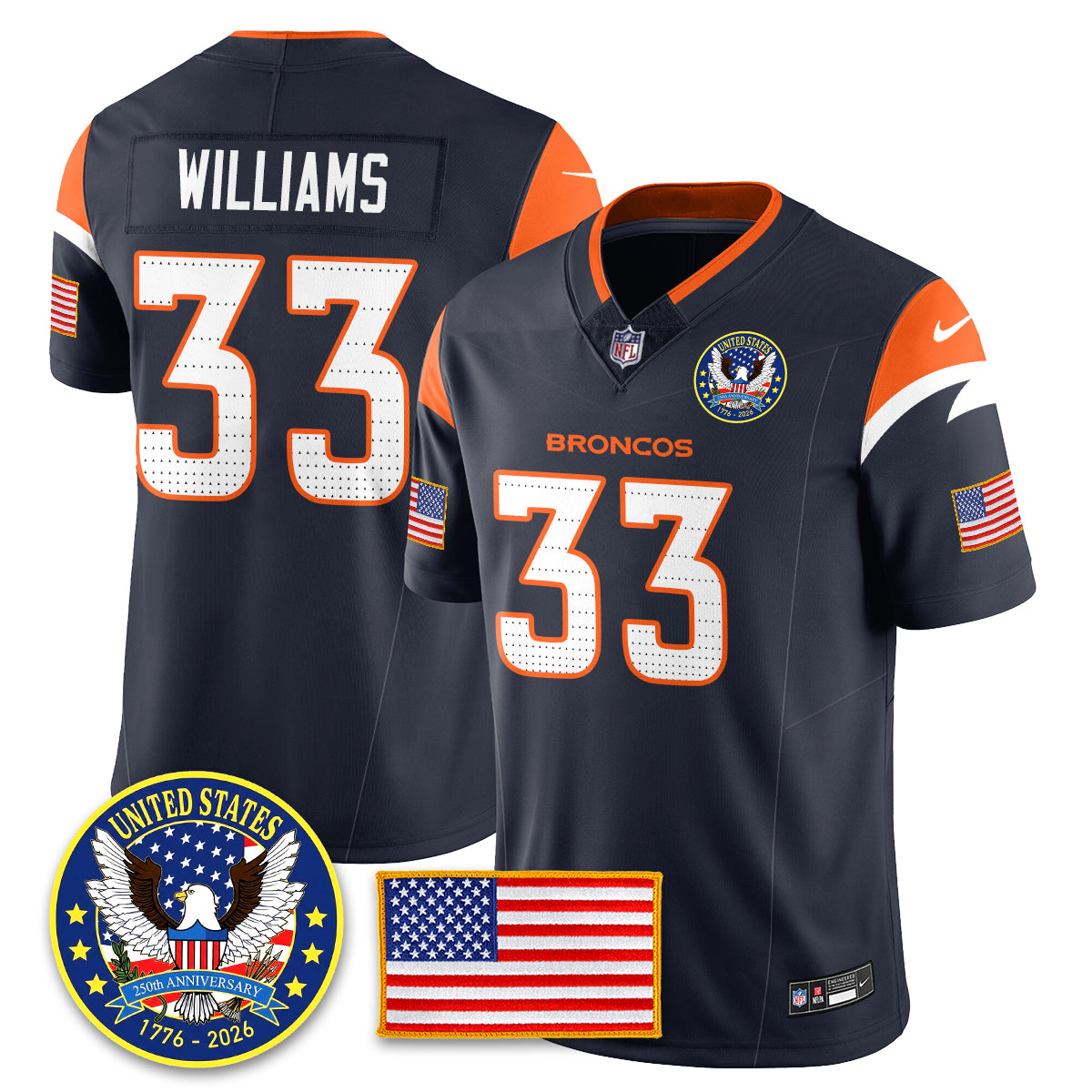 Denver Broncos "United States 250th Anniversary Patch" Vapor Limited Jersey - All Stitched
