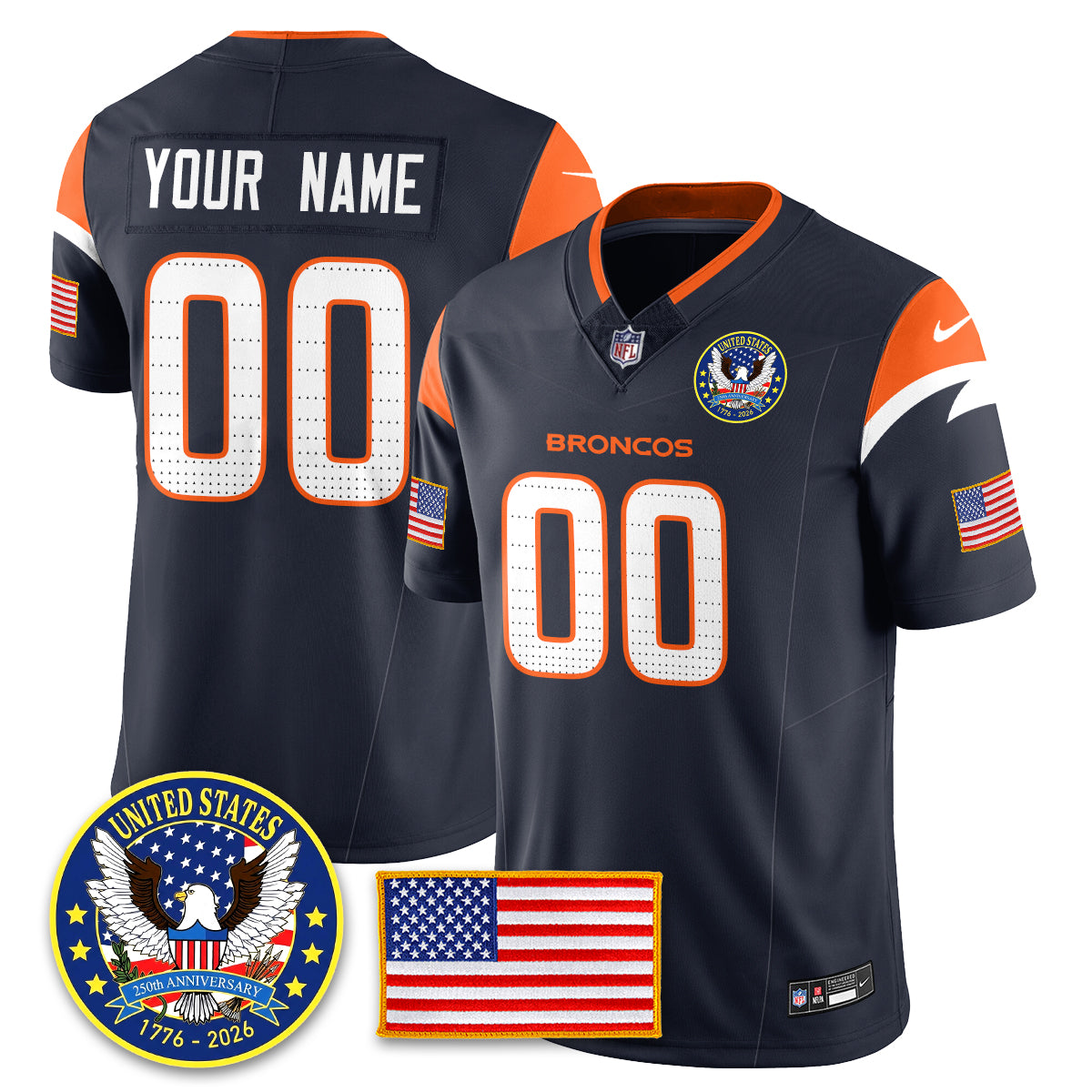 Denver Broncos "United States 250th Anniversary Patch" Vapor Limited Jersey - All Stitched