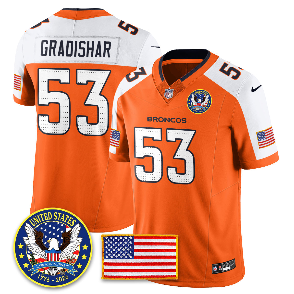 Denver Broncos "United States 250th Anniversary Patch" Vapor Limited Jersey - All Stitched