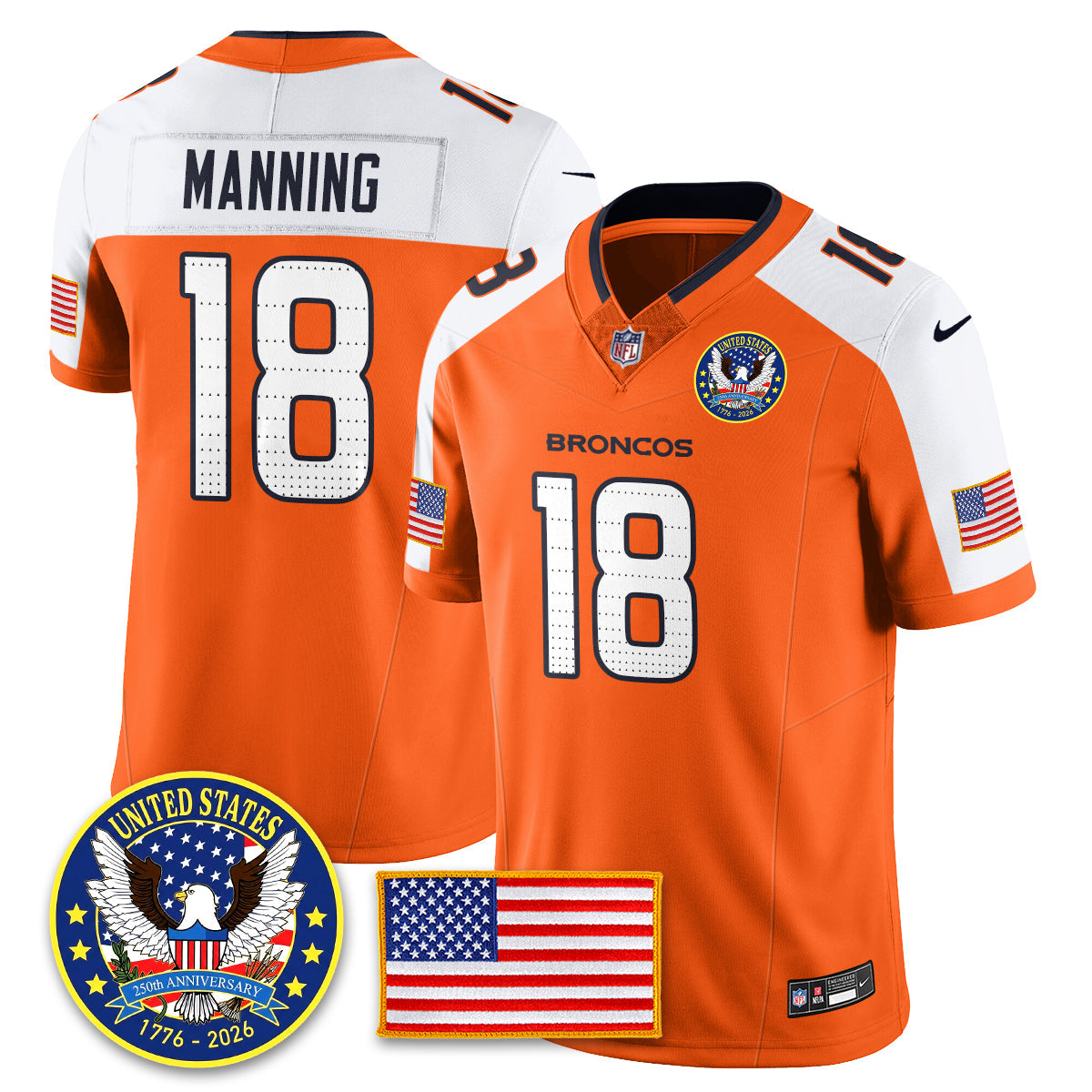 DEN "United States 250th Anniversary Patch" Vapor Limited Jersey - All Stitched