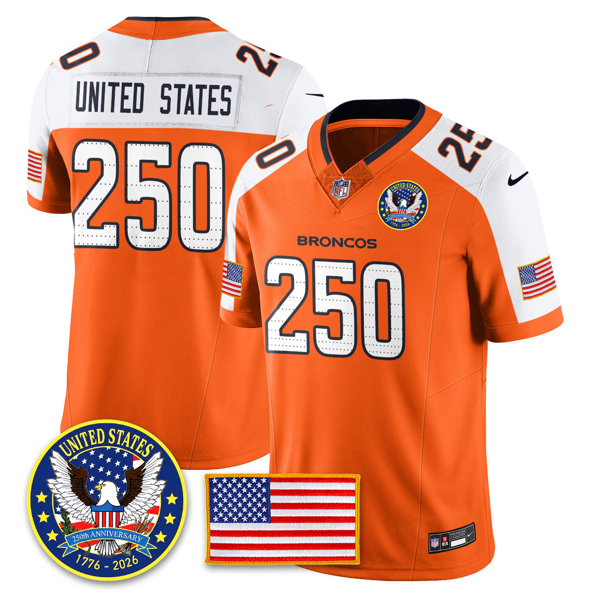 DEN "United States 250th Anniversary Patch" Vapor Limited Jersey - All Stitched