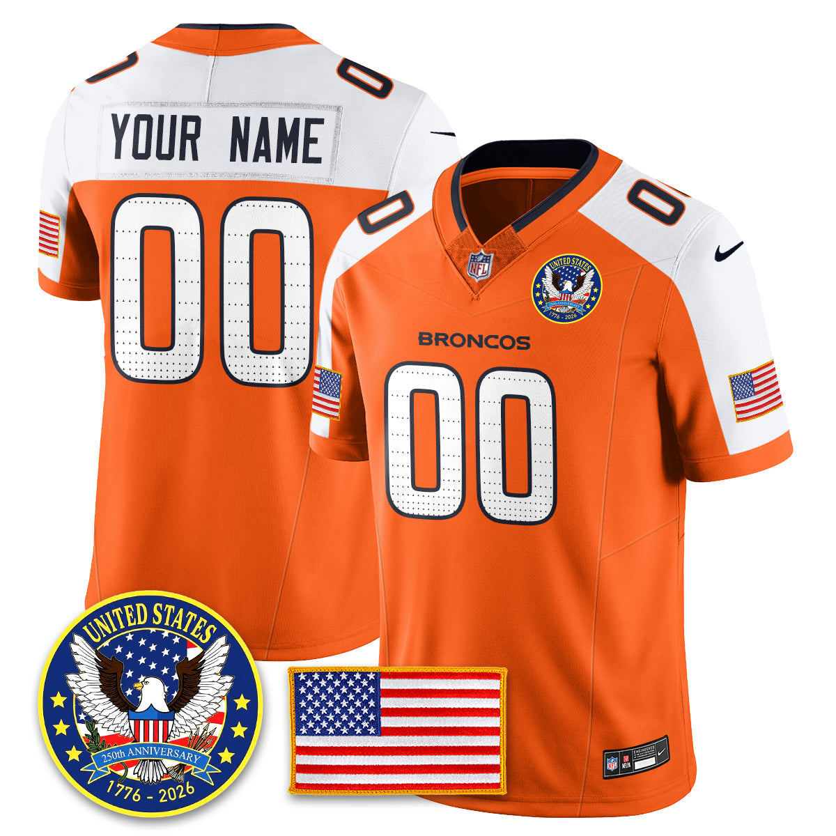 Denver Broncos "United States 250th Anniversary Patch" Vapor Limited Jersey - All Stitched