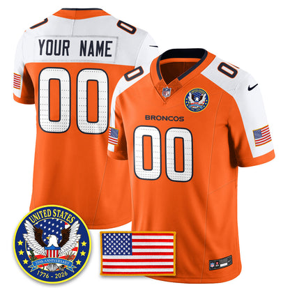 Custom Denver Broncos "United States 250th Anniversary Patch" Vapor Limited Jersey - All Stitched