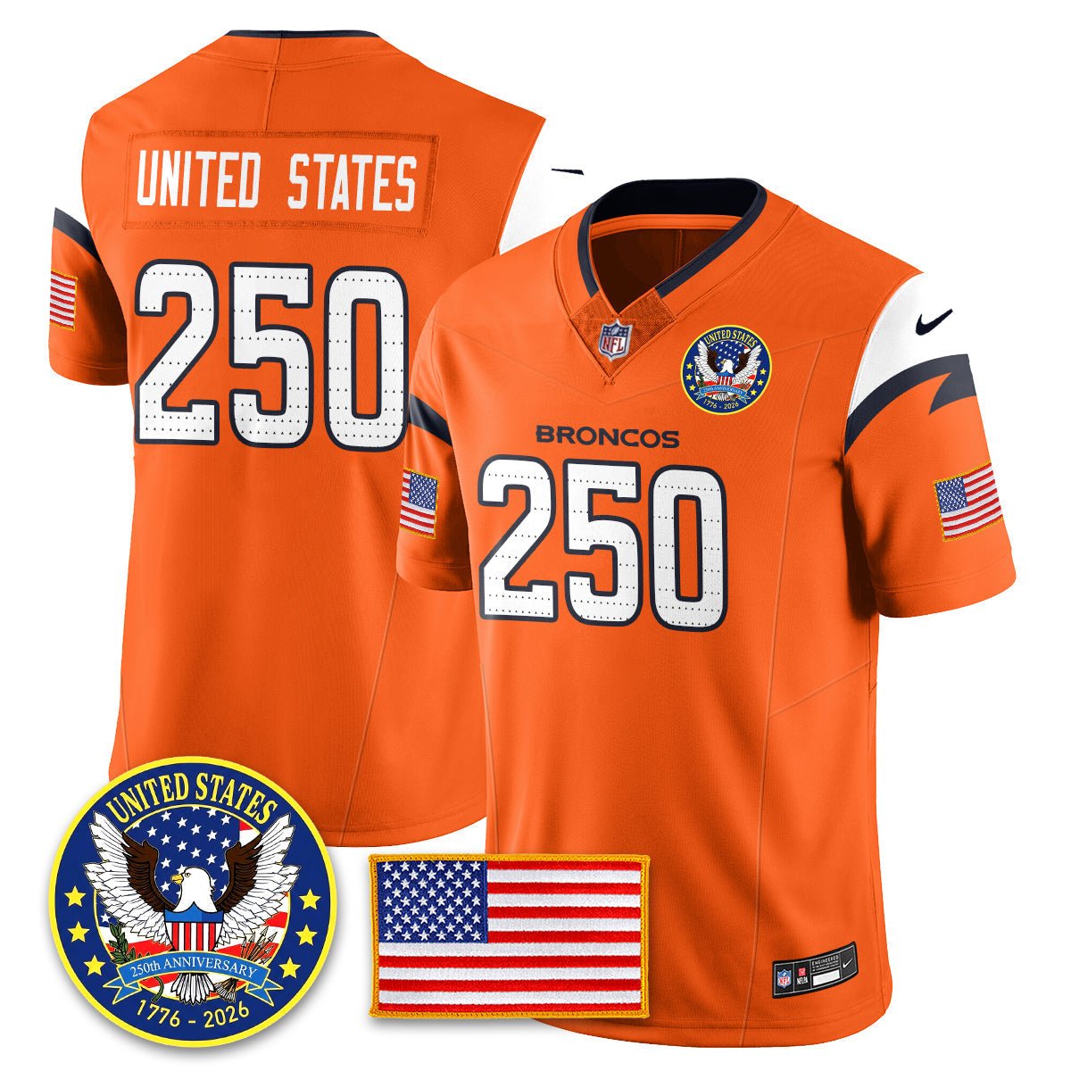 DEN "United States 250th Anniversary Patch" Vapor Limited Jersey - All Stitched