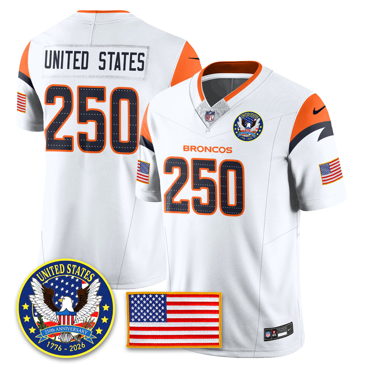 Denver Broncos "United States 250th Anniversary Patch" Vapor Limited Jersey - All Stitched