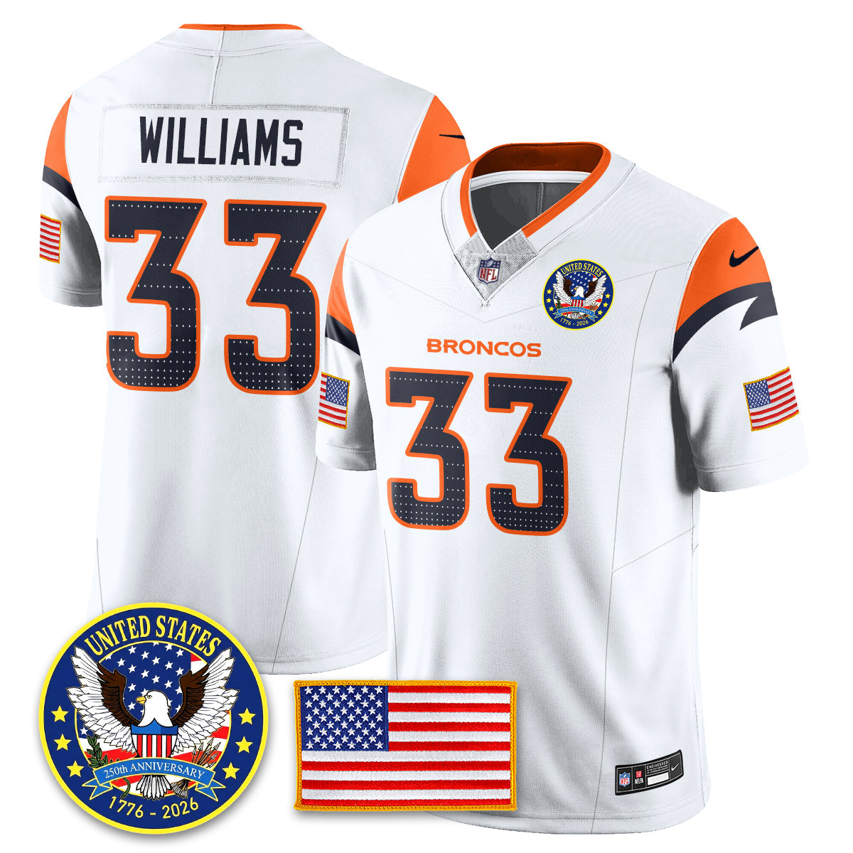Denver Broncos "United States 250th Anniversary Patch" Vapor Limited Jersey - All Stitched