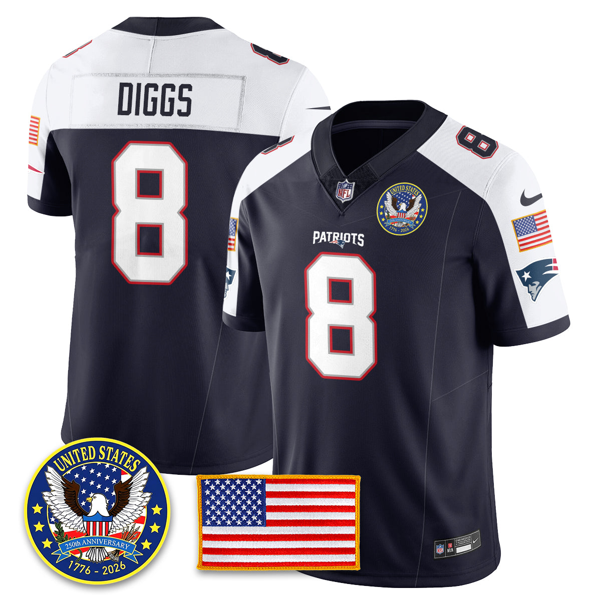 NE "United States 250th Anniversary Patch" Vapor Limited Jersey - All Stitched