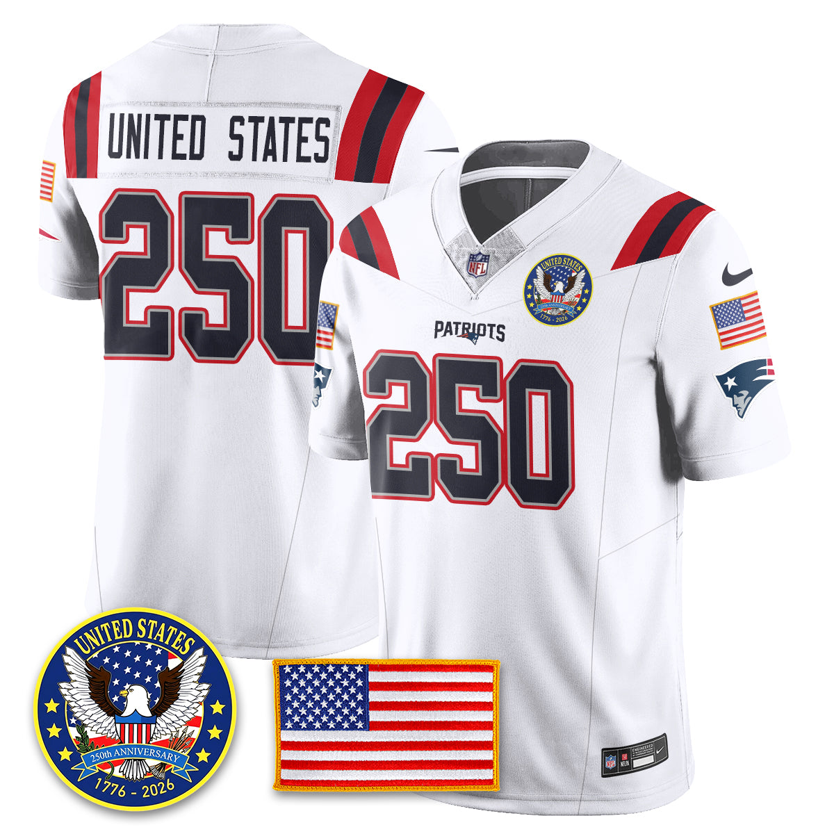 NE "United States 250th Anniversary Patch" Vapor Limited Jersey - All Stitched