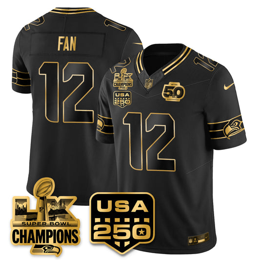 SEA Super Bowl LX - 50th Anniversary Patch Gold Vapor Limited Jersey N19 - All Stitched