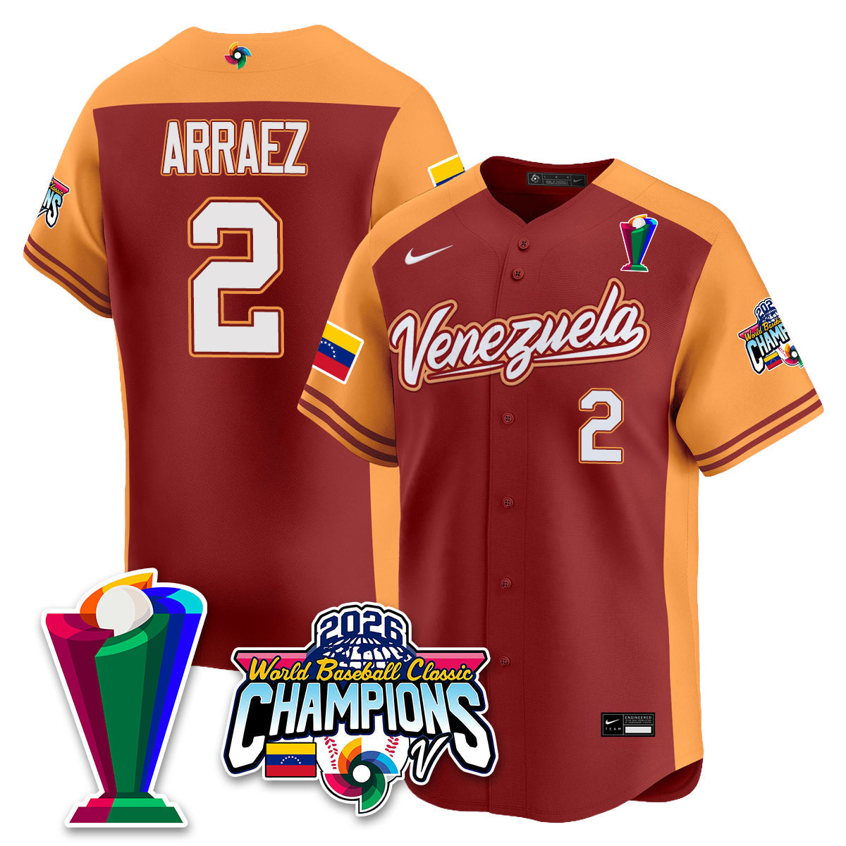 Venezuela Baseball 2026 World Baseball Classic Champions Limited Jersey V2 - Stitched-NQD
