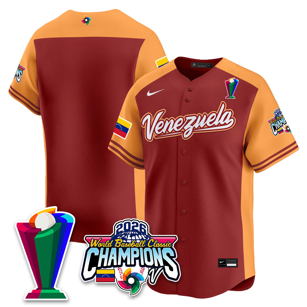 Venezuela Baseball 2026 World Baseball Classic Champions Limited Jersey V2 - Stitched-NQD