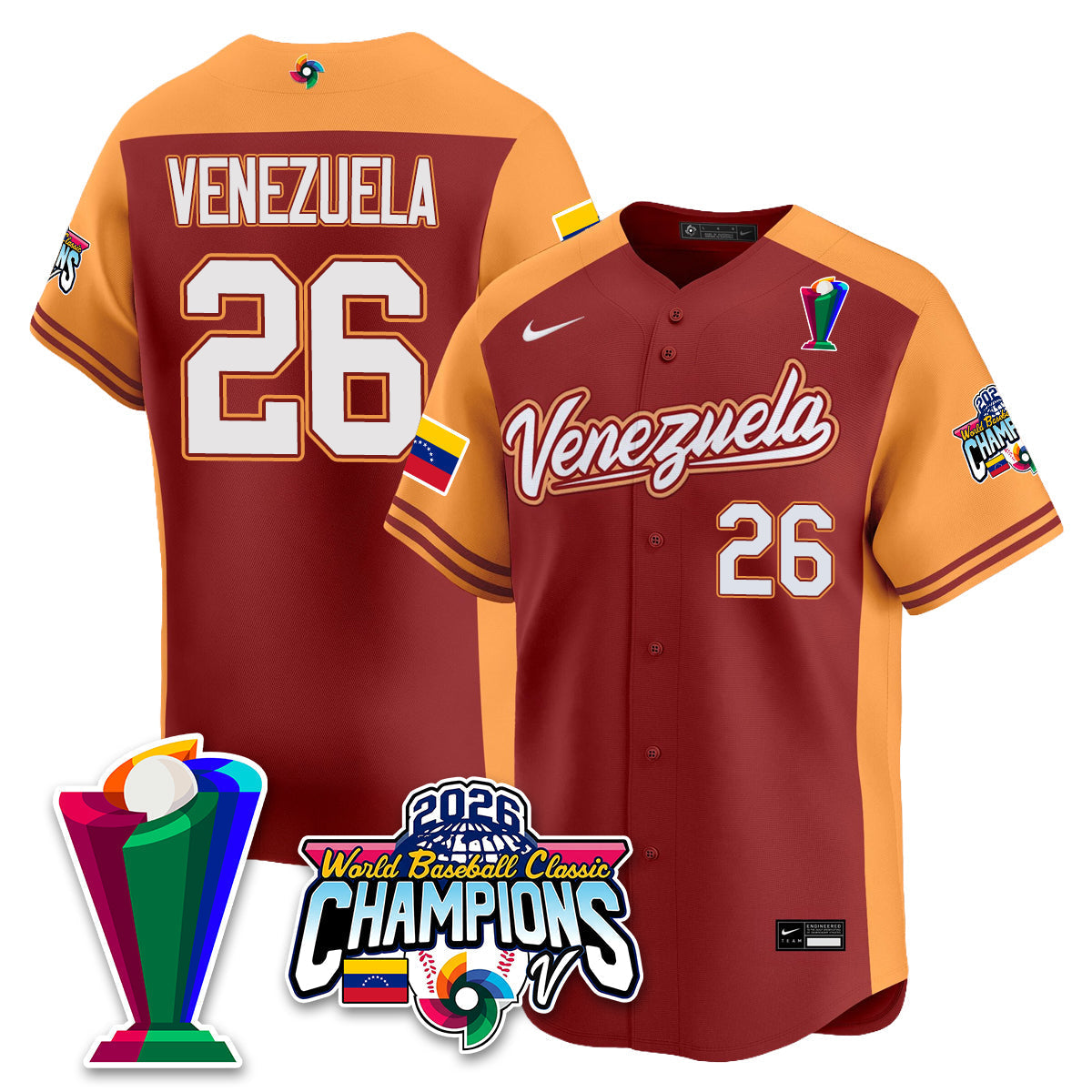 Venezuela Baseball 2026 World Baseball Classic Champions Limited Jersey V2 - Stitched-NQD