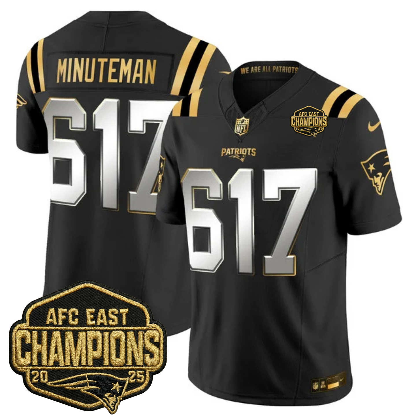NE 2025 AFC East Champions Gold Vapor Limited Jersey - All Stitched