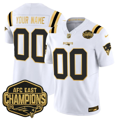NE 2025 AFC East Champions Gold Vapor Limited Custom Jersey - All Stitched