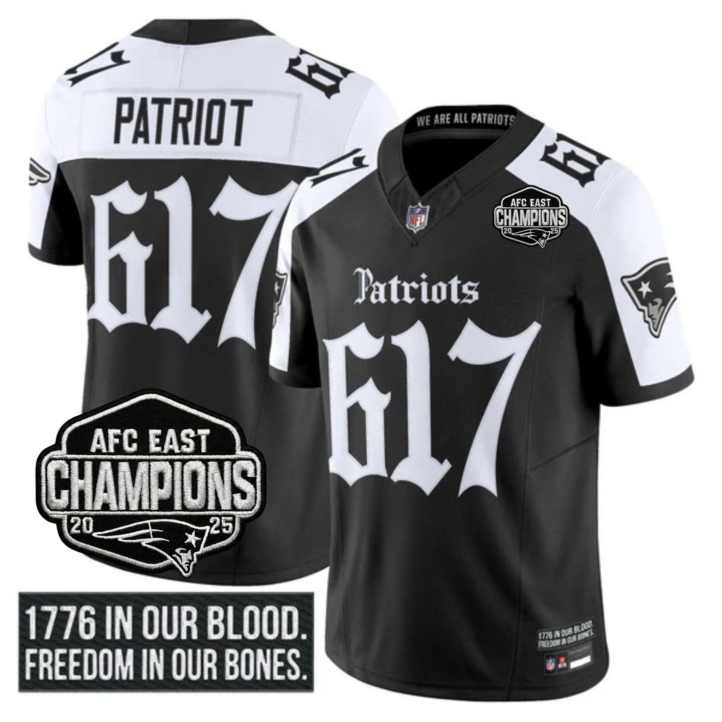 NE 'Gothic Revolution Edition' AFC East Champions Patch Vapor Limited Jersey - All Stitched